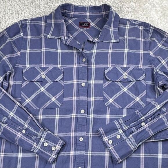 UnTuckit Lucia Blue Plaid Button Up Long Sleeve Shirt Boyfriend Fit - Picture 5 of 6